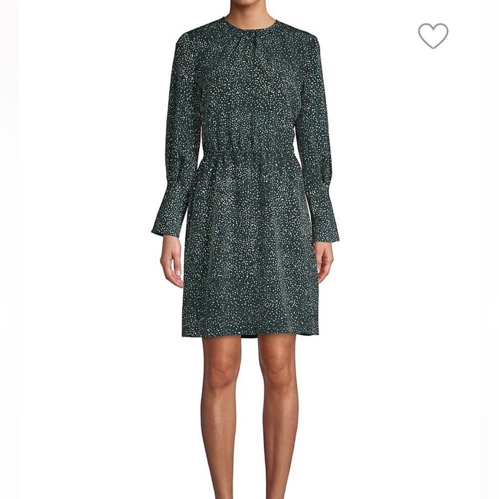 H by Halston Green Scattered Dots Print Long Sleeve A-Line Dress Size M NWT
